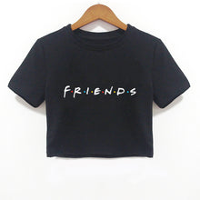 Load image into Gallery viewer, 2018 Summer Women T-shirt FRIENDS Letter Harajuku Print Black Tees Women Short Sleeve O-Neck Crop Top Shirt Camiseta Feminina
