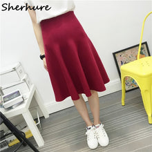 Load image into Gallery viewer, 2019 New Sexy Women Knitted Skirt Autumn Winter Solid High Waist Midi Skirts A-Line Pleated Skirt Female Jupe Saia High Quality
