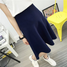 Load image into Gallery viewer, 2019 New Sexy Women Knitted Skirt Autumn Winter Solid High Waist Midi Skirts A-Line Pleated Skirt Female Jupe Saia High Quality
