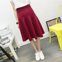 Load image into Gallery viewer, 2019 New Sexy Women Knitted Skirt Autumn Winter Solid High Waist Midi Skirts A-Line Pleated Skirt Female Jupe Saia High Quality
