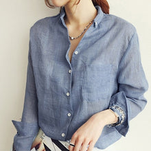 Load image into Gallery viewer, shintimes White Blouse Women Chemise Femme Thin Through Long Sleeve Shirt 2019 Summer Ladies Tops Womens Clothing Dames Kleding
