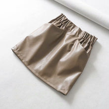 Load image into Gallery viewer, Yuuyiwa Women's double pocket elastic waist PU Faux leather skirt A-Line Above Knee Mini Women Skirts Jupe Femme Faldas Mujer
