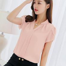 Load image into Gallery viewer, Summer 2019 women's chiffon blouse short-sleeved red ladies office work shirts size plus size Korean top blouse women  -02

