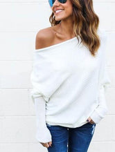 Load image into Gallery viewer, MISAUU Sexy Off Shoulder Knitted Sweater Women Fashion Pullovers Knitwear Autumn Winter 2018 White jumper pull femme Plus Size
