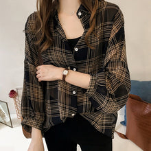 Load image into Gallery viewer, Batwing Sleeve Chiffon Blouses Chic Plaid Shirts Women  Autumn Casual Chemise Femme Tops Tartan Blusas Mujer Plus Size

