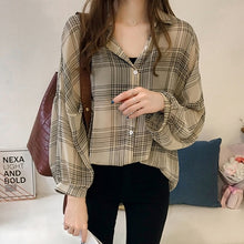 Load image into Gallery viewer, Batwing Sleeve Chiffon Blouses Chic Plaid Shirts Women  Autumn Casual Chemise Femme Tops Tartan Blusas Mujer Plus Size
