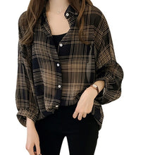Load image into Gallery viewer, Batwing Sleeve Chiffon Blouses Chic Plaid Shirts Women  Autumn Casual Chemise Femme Tops Tartan Blusas Mujer Plus Size
