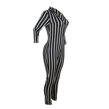 Load image into Gallery viewer, Sexy bodysuit tracksuit rompers womens jumpsuit long sleeve skinny striped print slim casual overalls combinaison femme
