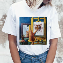 Load image into Gallery viewer, Kawaii Cat Funny Cartoon T Shirt Women Harajuku Ullzang Cute T-shirt 90s Fashion Korean Style Tshirt Lovely Print Top Tee Female
